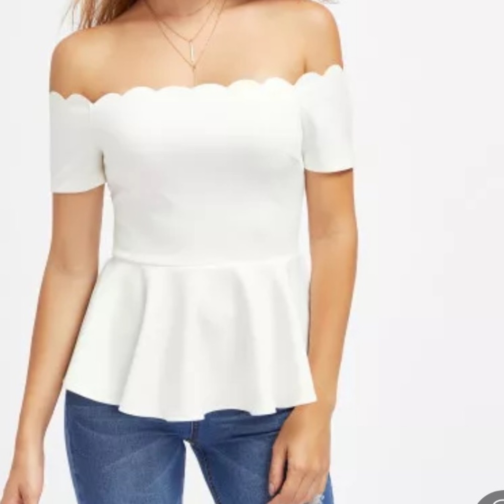 White scalloped peplum top